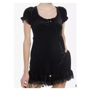 Cosmic Aura Black Velvet Lace Trim Romper XL Whimsigoth Goth Emo